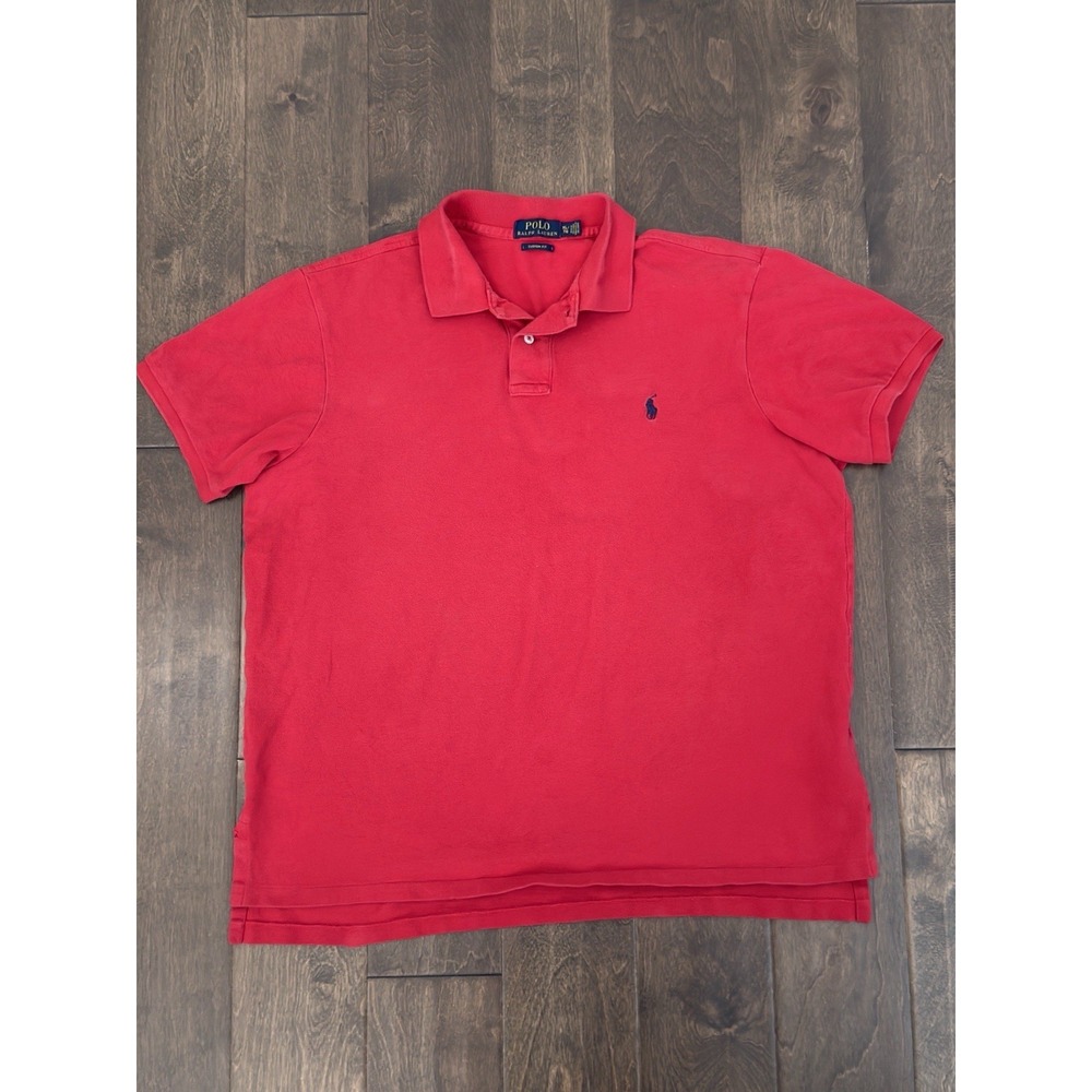 Polo Ralph Lauren Shirt Mens Size XL Custom Fit Red Short Sleeve Navy Blue‎ Pony
